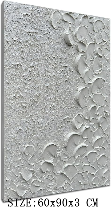 zoinart Pure White Texture Wall Art, Hand Painted Vertical White Abstract Modern Oil Paintings, Thick Texture Contemporary Wall Art 24x36 inch