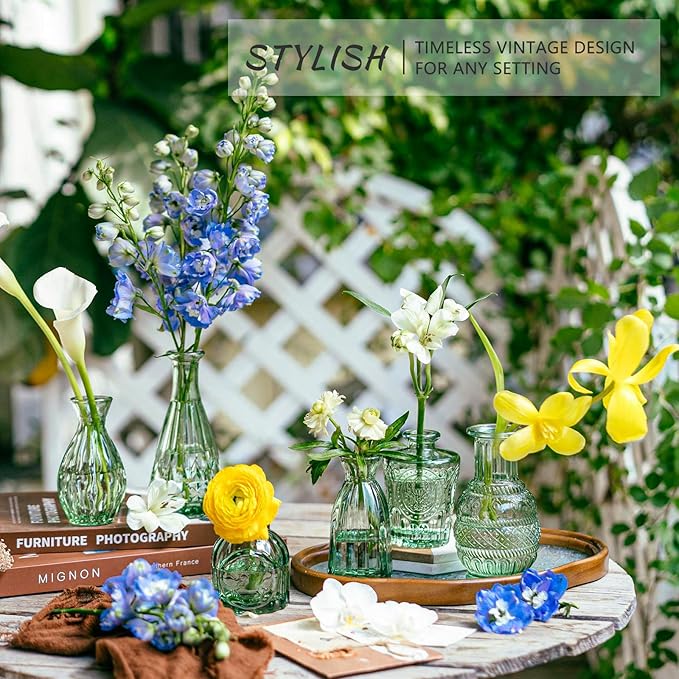SUPMIND Glass Bud Vase Set, 16pcs Small Green Flower Vases for Table Centerpieces in Bulk, Mini Vintage Vase for Wedding, Home, Table Decoration