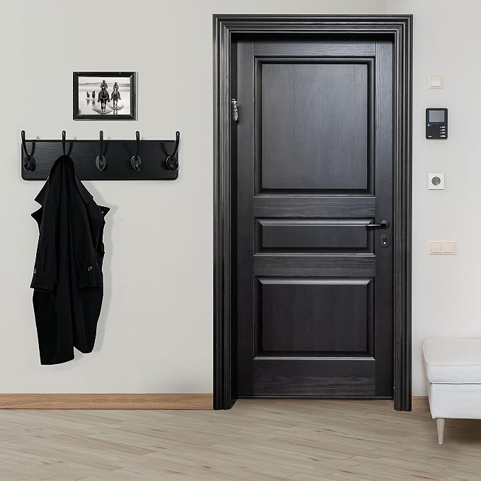 WEBI Wall Mounted Coat Rack, 16" Hole to Hole, Large Hanger Hook Rack, 5 Hooks for Hanging Coats, Hats, Jacket, Clothes, Entryway, Black, 2 Packs