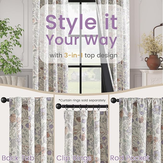 Vangao Purple Nursery Curtains for Girls Room Floral Blackout Curtains 84 Inch Length Farmhouse Drapes for Bedroom Room Darkening Flower Patterned Window Treatment for Kids Set of 2