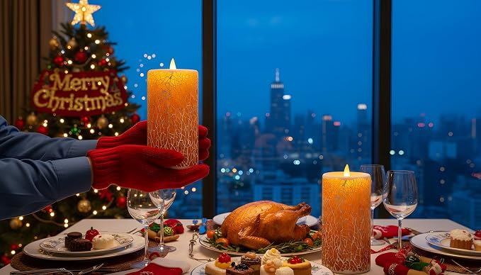 Glass Flameless Pillar Candles Flickering with Remote Timer, Battery Operated LED 3D Moving Flame Real Wax Candles,Remote Included (Honey Yellow Cracked Glass)