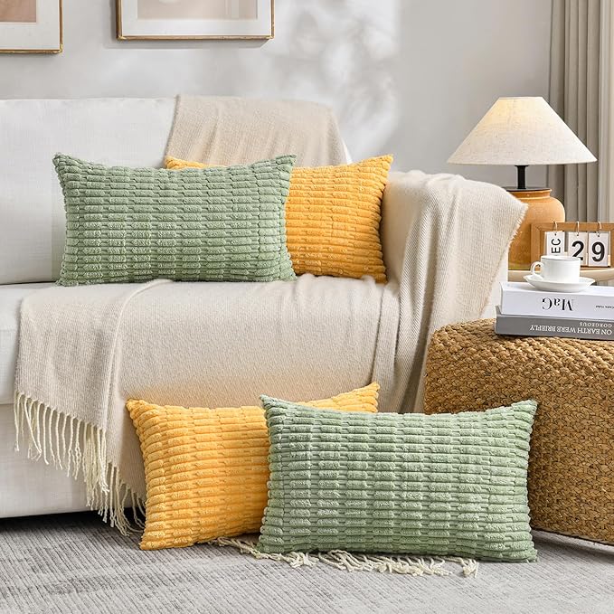 Fancy Homi 4 Packs Decorative Throw Pillow Covers for Living Room Couch Bed, Modern Farmhouse Boho Home Décor Accent Cushion Case, 20" x 12" (Pack of 4), Yellow Green Series