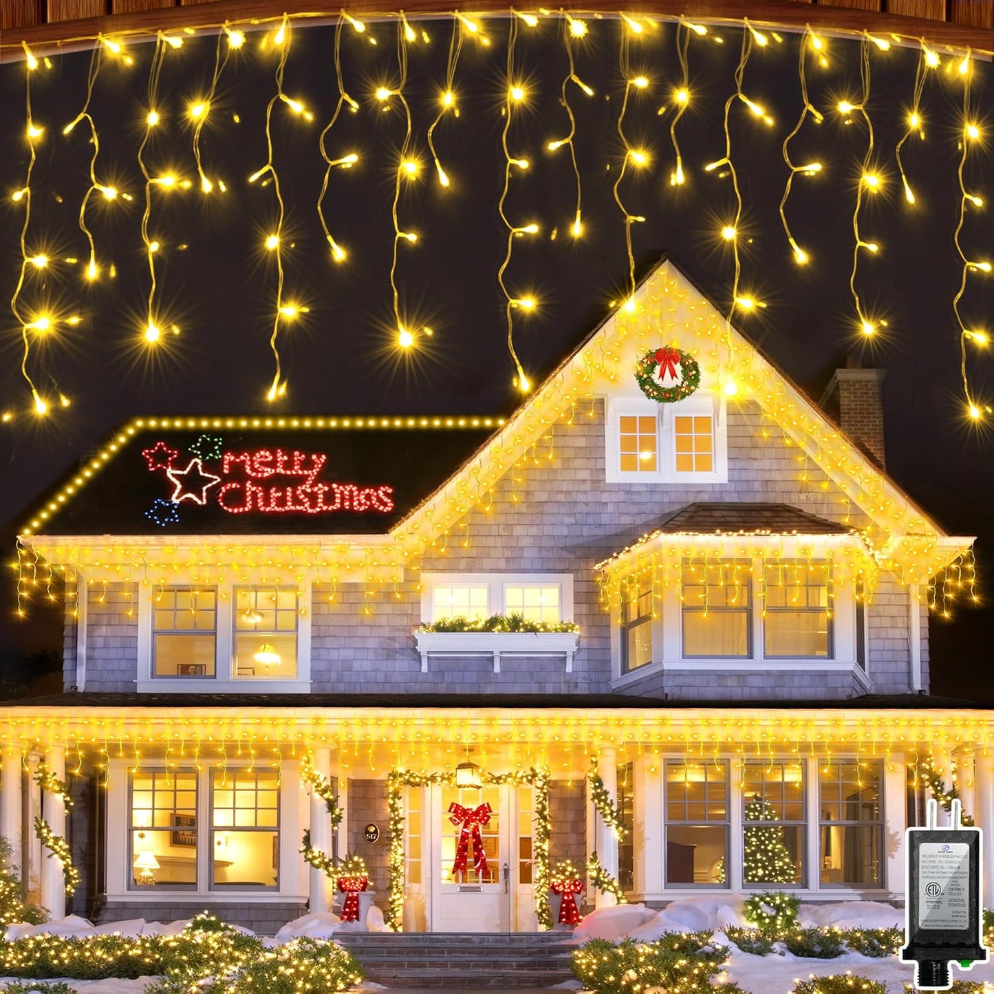 792 LED Christma Lights with 176 Drops, 82ft Outdoor Hanging lights with 8 Modes & Timer Memory, Outsite Waterproof Curtain String Lights for Front House Fence Tree Holiday Decorations Warm White