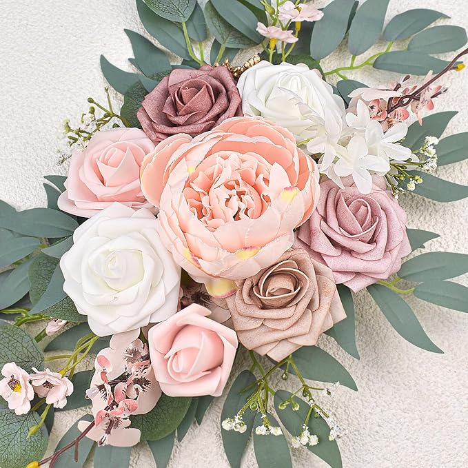 Pink Wedding Arch Flowers Set of 2, Artificial Wedding Arch Floral Swag Arrangement for Reception Photo Backdrop Decoration, Bridal Shower, Baby Shower