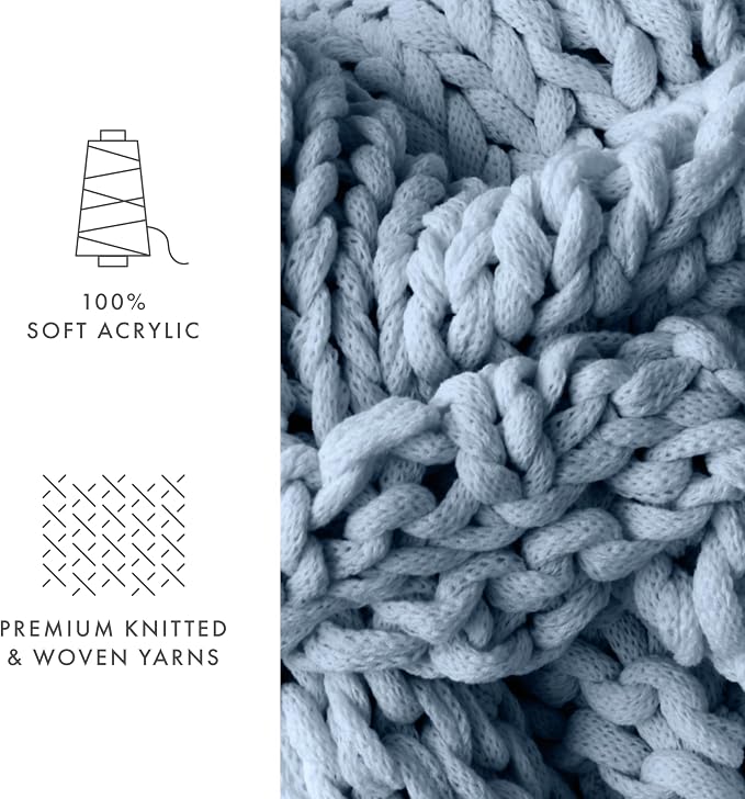 Linen Market Beddings Oversized Chunky Knit Throw Blanket-100% Ultra-Soft Acrylic Hypoallergenic - 47'' x 59'' Cozy Home Accent for Snuggling, Lounging, and Stylish Décor (Light Blue)