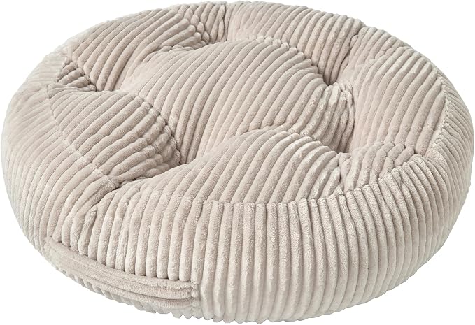 Round Floor Pillow, 6-Inch Thick Meditation Floor Cushion with PP Cotton Filling, Soft Corduroy Boho Floor Seating for Living Room, Bedroom, 22 x 22 Inches (Beige, 1 Pack)