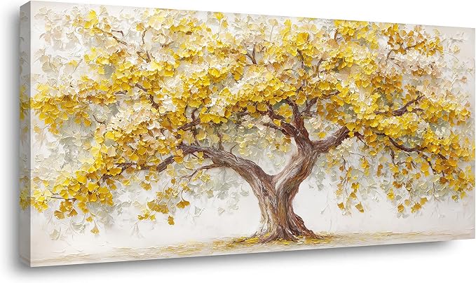 Ggaafet Yellow Ginkgo Tree Wall Art for Living Room Canvas Oil Painting Prints Beautiful Tree of Life Art Deco Modern Artwork Office Bedroom Family Dining Room Decor Extra Large