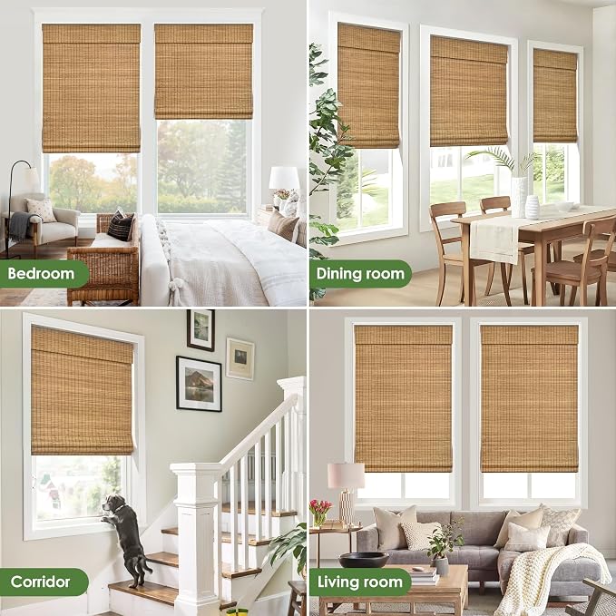 LazBlinds Cordless Bamboo Roman Shades, 22.5x48, Highfield Teak | Privacy Blinds for Interior Windows, Room Darkening Roll Up Bamboo Blinds for Home & Patio