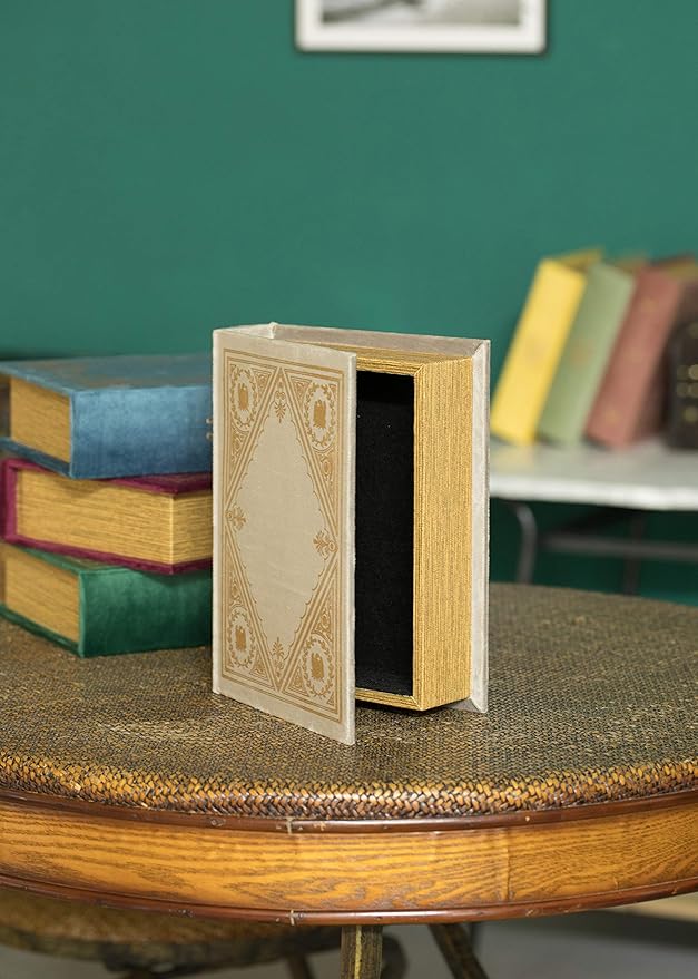 Decorative Vintage Book Shaped Trinket Storage Box, Off White
