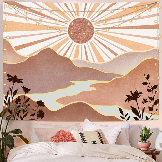 Lunerfex Boho Sun Tapestry Sunset Wall Tapestry, Mountain Tapestries for Bedroom 80s Tapestries Wall Hanging for Bedroom Living Room Decor Boho-1 44"x60"