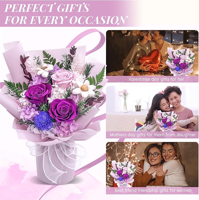 QOEAZY Flowers for Delivery, Preserved Flowers Bouquet with Gift Box, Rose Gifts for Women Mom Grandma