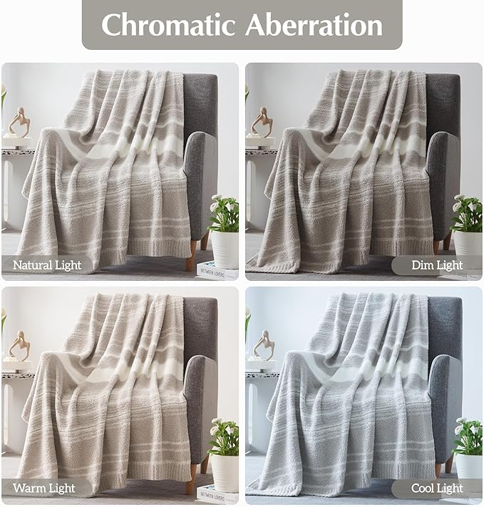 WRENSONGE Soft Throw Blanket for Couch-Cozy Reversible Knitted Blankets | Lightweight Warm Fluffy Decor for Women, Mom, Her & Girls, Sofa, Chair, Bed, 50x70in,Taupe Stripe