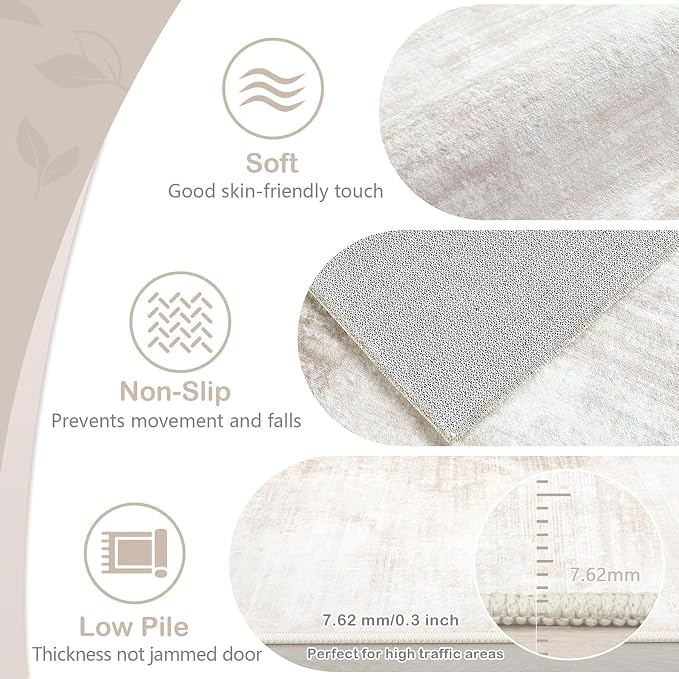 2x8 Runner Rug Washable Hallway Rugs: Modern Abstract Kitchen Rug Soft Non Slip Neutral Long Runners Stain Resistant Indoor Carpet for Entryway Bedroom Laundry Home(Beige,2'x8')