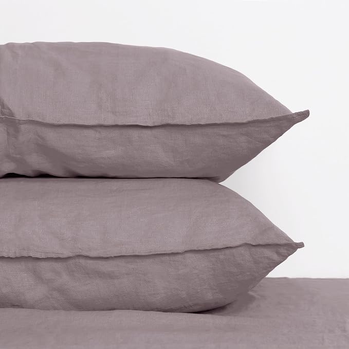 Linen World Linen Pillow Cases King Size - 20"x40" Set of 2,100% French Flax Pillowcase,Soft Breathable Natural Pillow Covers,Mauve Purple