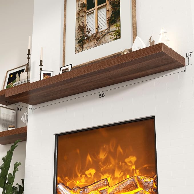 Axeman 55Inch Floating Shelves for Wall, Rustic Wood Shelves for Bedroom, Bathroom, Kitchen, Hanging Wall Mounted Shelf with Invisible Brackets for Books Decor, Set of 1, Walnut
