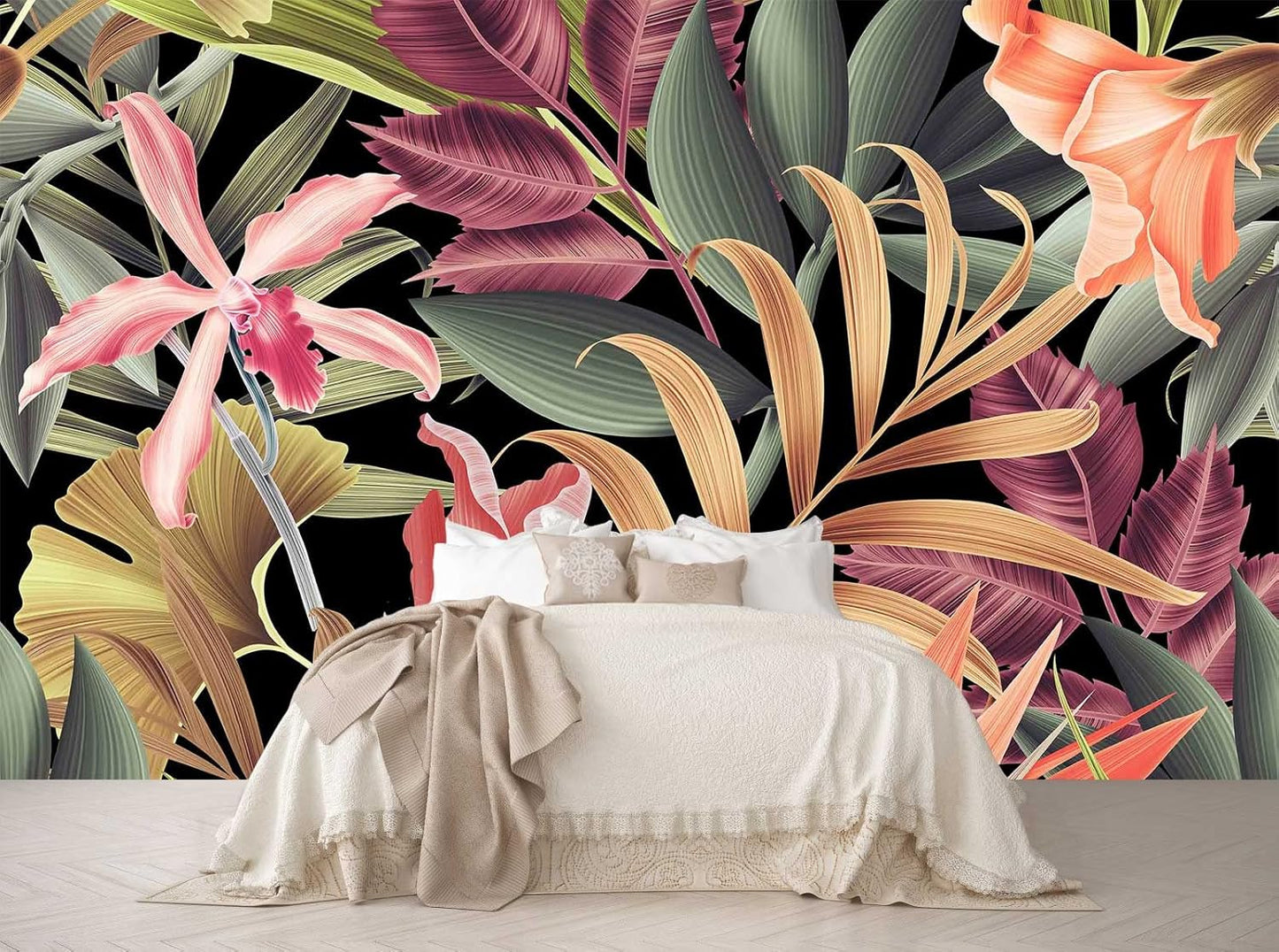 Banana Leaf Large Wallpaper Tropical Flower Wall Mural for Living Room Bedroom Dining Room(Not Self-Adhesive)