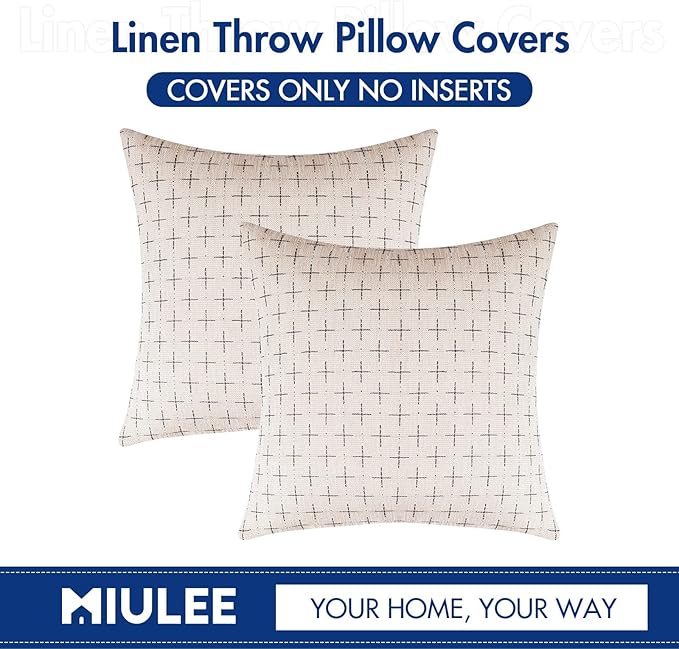 MIULEE Pack of 2 Decorative Burlap Linen Christmas Throw Pillow Covers Modern Farmhouse Pillowcases Rustic Woven Textured Cushion Cover for Sofa Couch Bed 16x16 Inch Beige