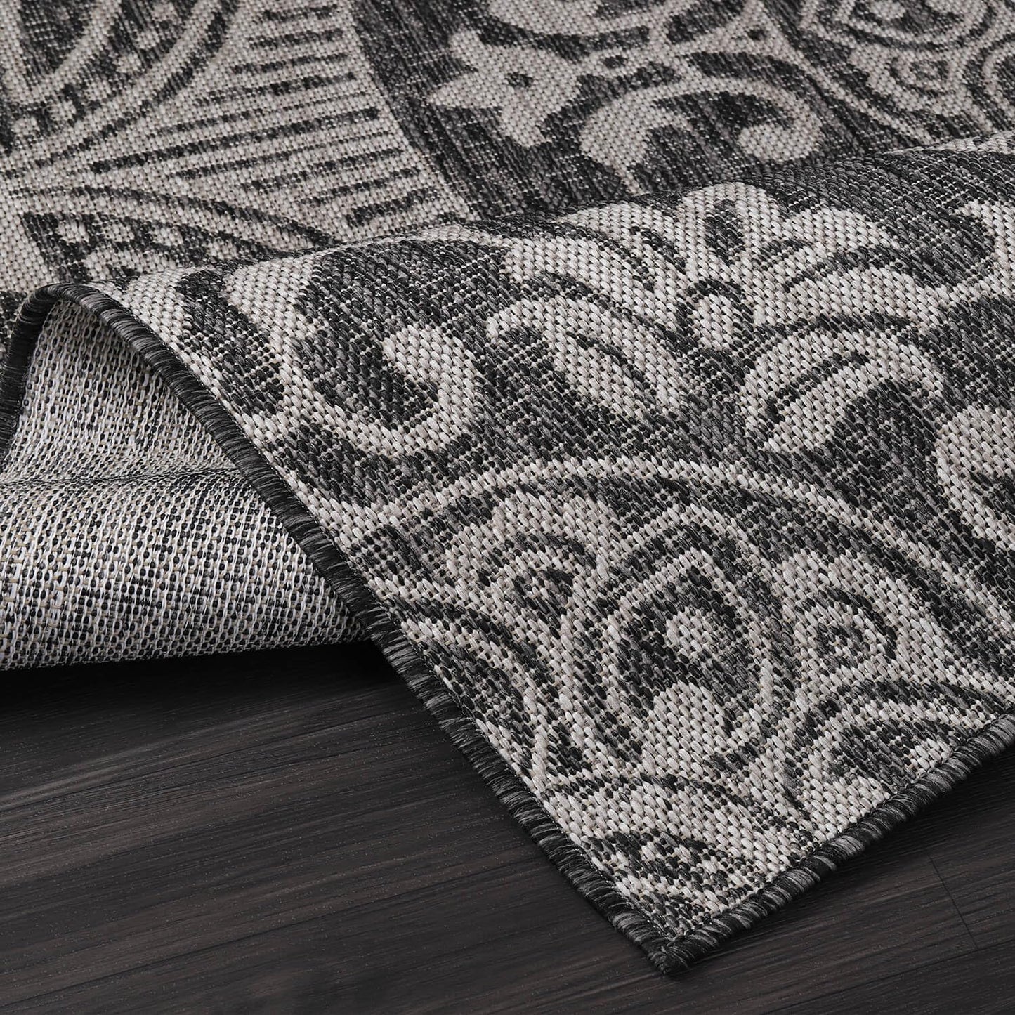 Medallion Outdoor Rug 9x12 Washable Outside Carpet for Indoor Patio Porch Waterproof Easy Cleaning Non Shedding Area Rugs Dark Gray 9 x 12