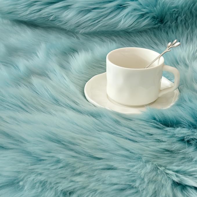Premium Genuine Sheepskin Area Ruge - Real Wool Fur Shaggy Carpet | Fluffy Soft Natural Lambskin Rug Seat Chair Covers for Couch Sofa Bedroom Living Room(Light Blue,2×3 Feet Sheepskin)