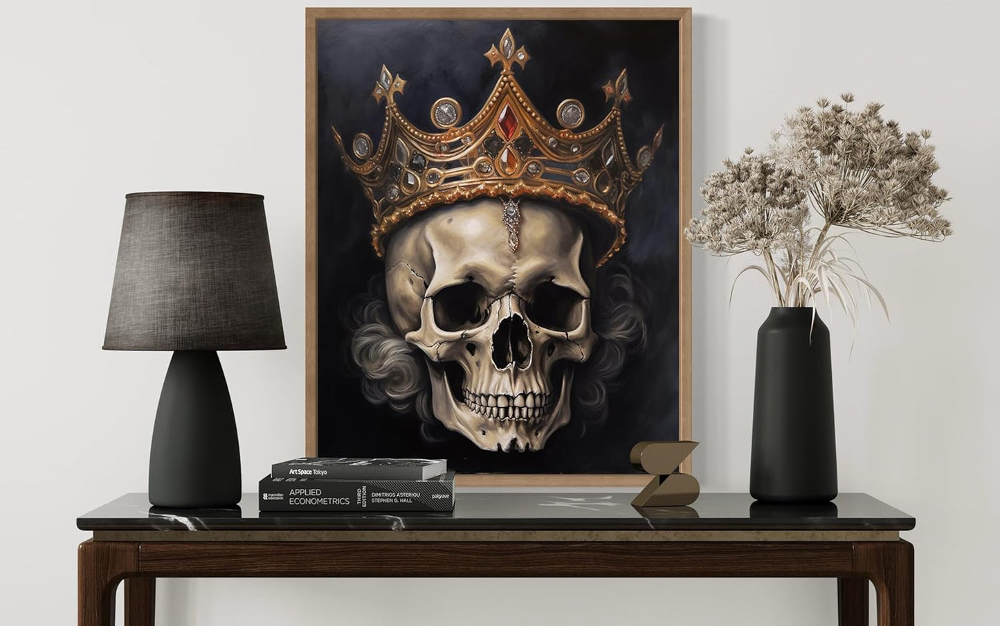 Skull Queen Poster Art Print, Halloween Scary Vintage Wall Art Academia Spooky Painting Decoration for Horror Prints, Gothic Posters Bedroom Decor 89 (Skull Queen, 8 x 10 inches, Wood Frame)