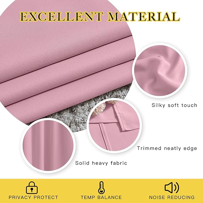 NICETOWN Blackout Curtains 54 inch Length for Bedroom - Grommet Thermal Insulated Solid Window Treatments Room Darkening Drapes for Kids Room/Laundry, Crystal Pink, W46 x L54, Set of 2