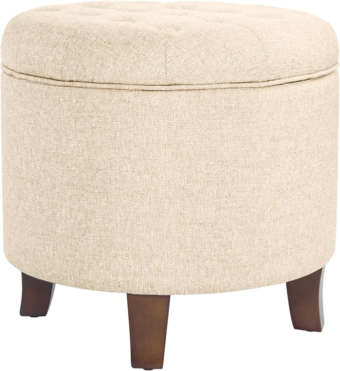 HomePop 19" Button Tufted Round Storage Ottoman - Tan Woven