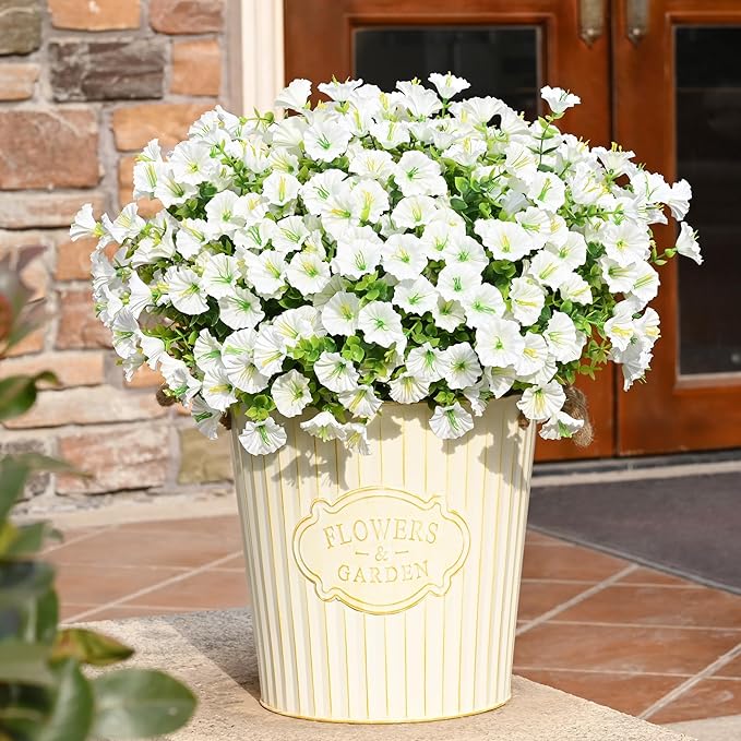 Waipfaru 24 Bundles Artificial Flowers for Outdoors Faux Plants Outdoor, UV Resistant Artificial Plants, Silk Petunias Fake Flowers for Outside Home Decor Planter Porch Decoration, White