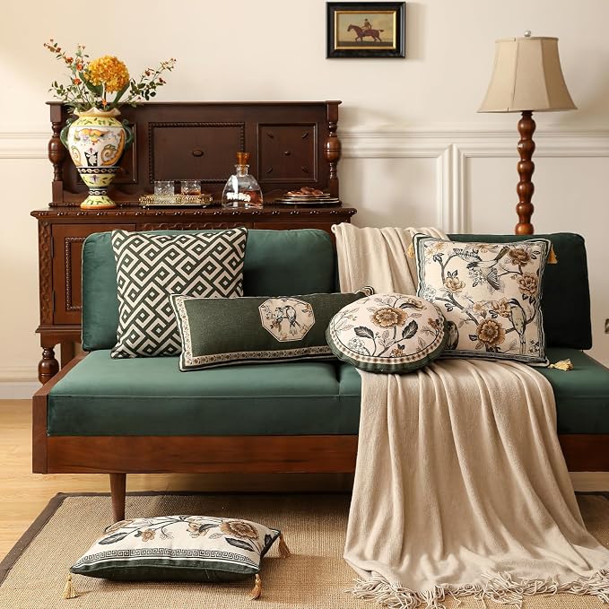 ISAENNE Vintage Elegant Linen Square Throw Pillow Cover,18"x18"-Murad B | Designer French Pillow Cover,Concealed Zipper Design,Sofa,Bedroom,Living Room,Lounge Chairs,All Season Home Decor