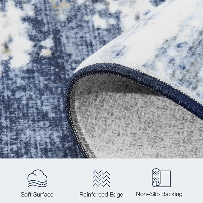 Lofus 5x7 Area Rug for Living Room, Abstract Rugs with Non-Slip Backing, Neutral Modern Washable Carpet for Bedroom Dining Room Home Office Nursery Indoor, Dark Blue/Brown
