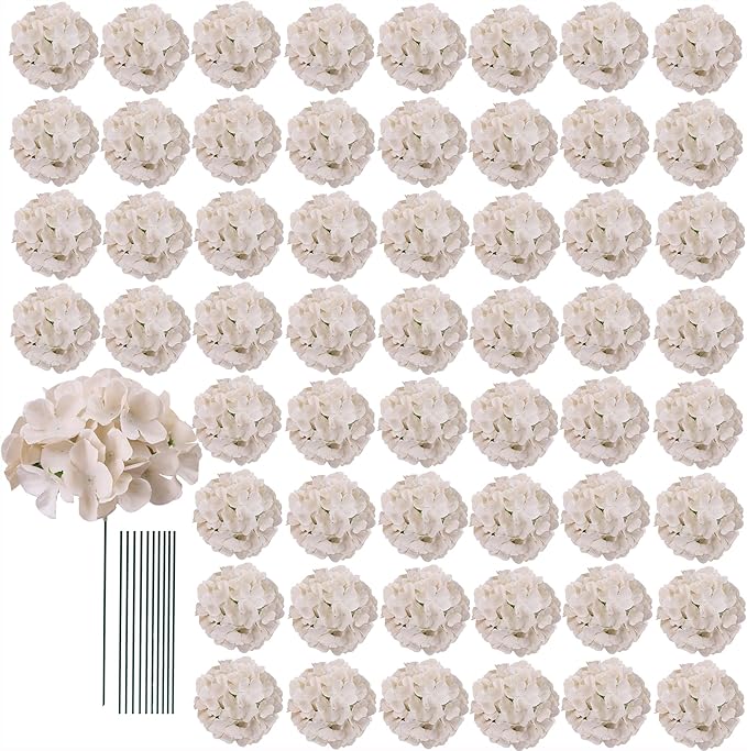 AVIVIHO 65pcs Fake Flowers Beige Hydrangea Artificial Flowers Bulk (Not Squished, No Steaming Need) Silk Flowers with Stems for Wedding Decor,Home,Baby Shower,Table Centerpieces Decoration