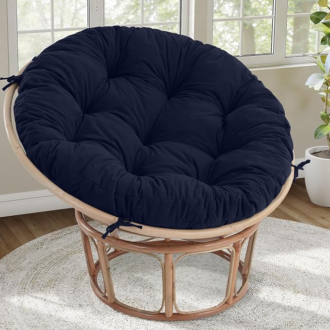 idee-home Papasan Chair Cushion, Circle Papasan Chair Cushion(Cushion Only) | Papasan Cushion with Thick Corduroy Cover, 52 x 52 Inch Cushion for Egg Chair, Navy
