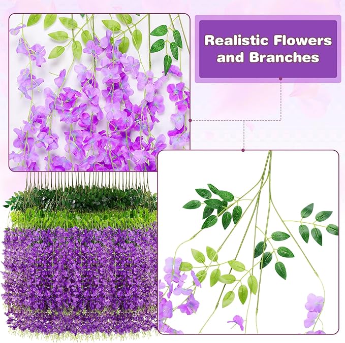 Alotiki 150 Pack Wisteria Hanging Flowers,Fake Hanging Flowers,Wisteria Artificiales Garland for Home Wedding Arch Floral Party Garden Ceremony Outdoor Decor,3.6 Feet Long(150,Purple)