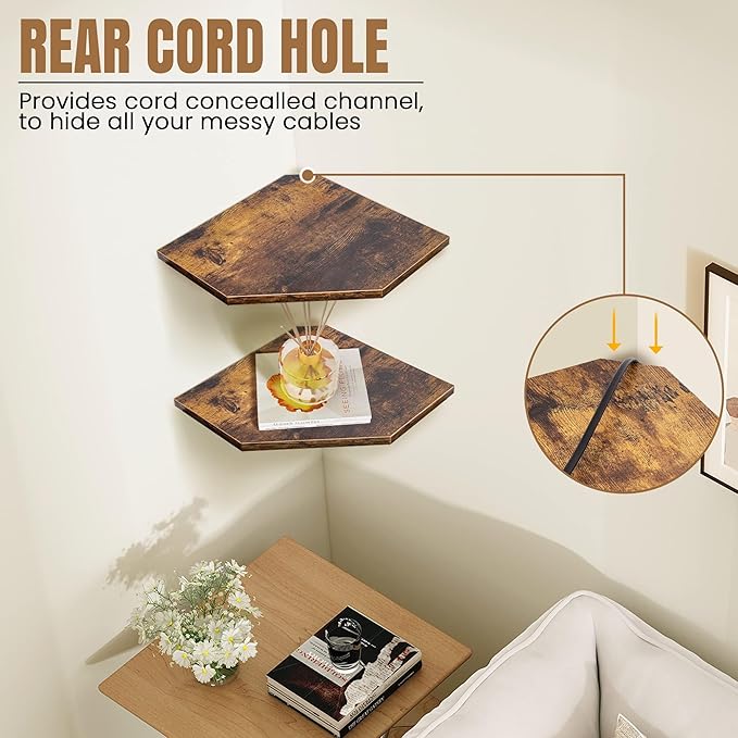Fun Memories Corner Shelf Wall Mount, Floating Corner Shelves, Set of 2 Corner Wall Shelf Organizer, Rustic Wood Wall Storage Display Shelves for Living Room Bedroom Bathroom Kitchen, Rustic Brown | Organizer, Living Room, Bedroom, Bathroom, Kitchen
