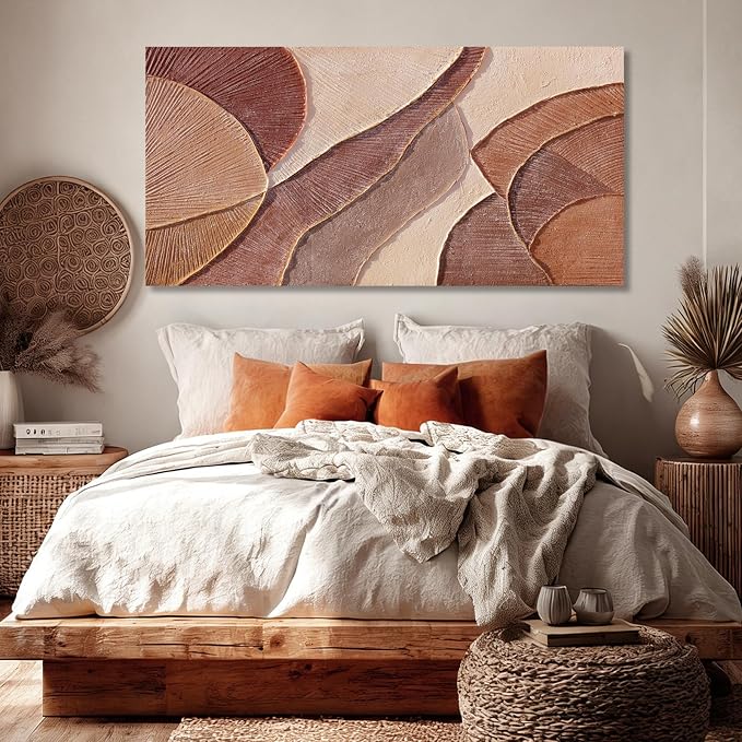 Dolidoteart Brown Beige Abstract Wall Art, Hand Painted Oil Painting for Office, Large Textured Horizontal Wall Decor for Living Room Bedroom, 24x48 Inch