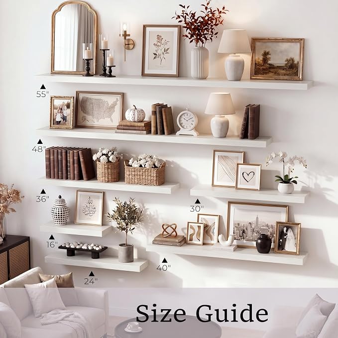 Vivelove Wall Floating Shelves for Display with Invisible Brackets,16 Inch Floating Shelf for Bathroom Bedroom Living Room Kitchen Office, 16" X 8" X 1.4", Set of 2 - White