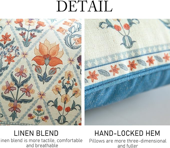 ISAENNE Linen Square Throw Pillow Cover,Set of 2,18"x18"-Floralsea A | Designer French Elegant Pillow Cover,Concealed Zipper Design,Sofa,Bedroom,Living Room,Lounge Chairs,All Season Home Decor