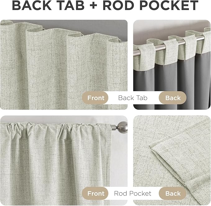 Joydeco Linen Blackout Curtains for Bedroom - 100% Light Blocking 1 Panels, Light Beige Drapes 100" W x 120" L, Thermal Insulated Room Darkening Curtains for Living Room, Rod Pocket & Back Tabs