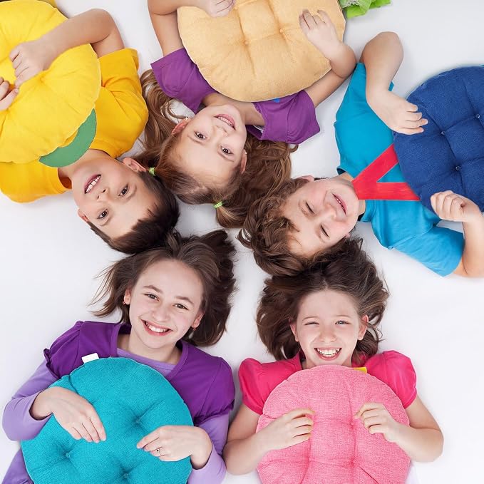 Fumete 12 Pcs 16 Inch Floor Cushions Pillow for Kids Bulk Classroom Round Flexible Seating Floor Cushions for Students Home Daycare School Reading Corner Yoga Meditation Picnic (Elegant)