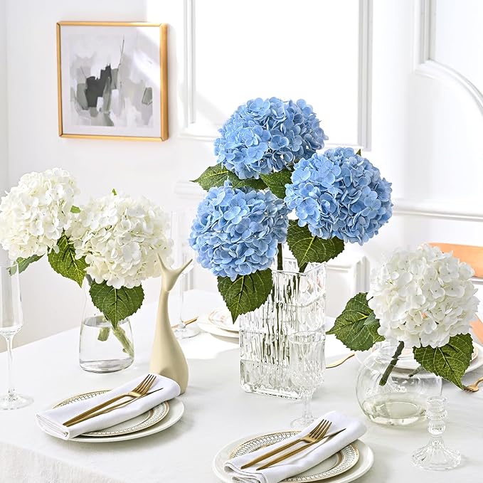 MARTINE MALL 2Pcs 21in Hydrangea Artificial Flowers, Latex Real Touch Hydrangeas Lifelike Large Hydrangea Flowers for Home Decor Party Arrangements Wedding Bouquets Centerpieces (White)