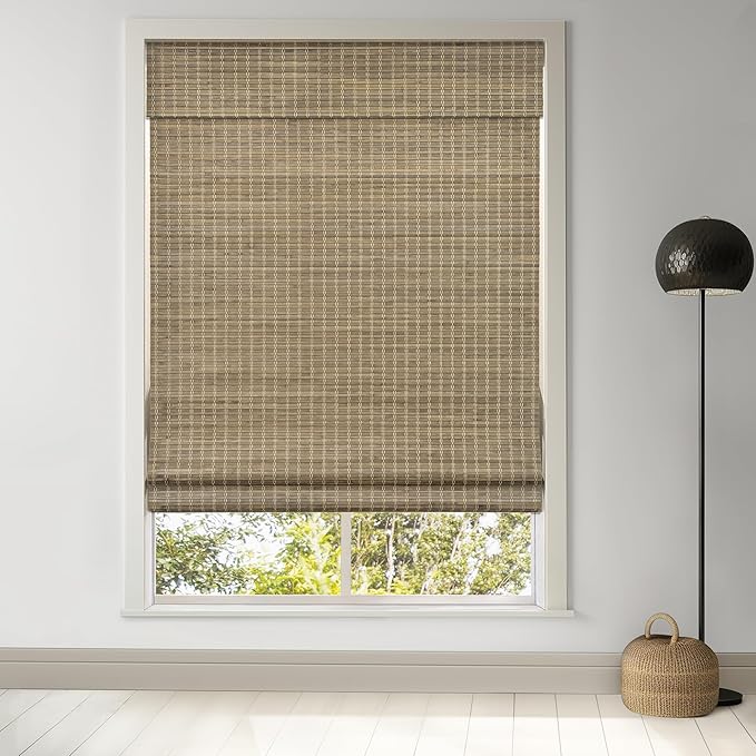 LazBlinds Cordless Bamboo Roman Shades, 46.5x48, BDP-Driftwood | Privacy Blinds for Interior Windows, Room Darkening Roll Up Bamboo Blinds for Home & Patio