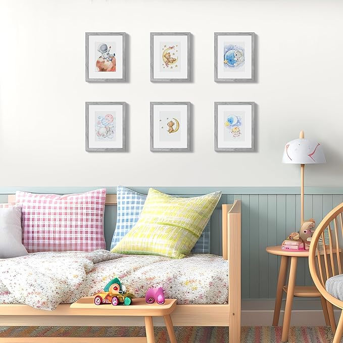 upsimples 8x10 Picture Frame Set of 5, Display Pictures 5x7 with Mat or 8 x 10 Without, Wall Gallery Photo Frames, Gray