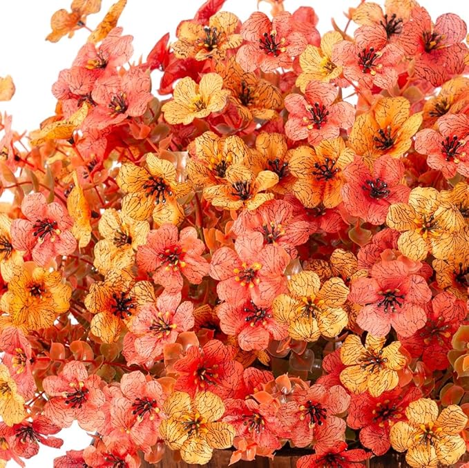 HyeFlora Artificial Fall Flowers Faux Mums for Outdoor Indoor Garden Home Decoration, Faux Flower Daisy with Eucalyptus Leaves Fake Mums Plants Greenery Boxwood Porch Patio, 12 Bundles