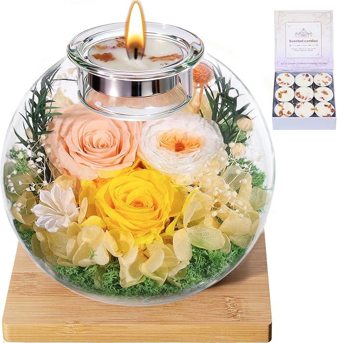 Mothers Day Rose Gifts for Mom Birthday Gift for Women Flowers for Delivery Preserved Flowers Forever Eternal Rose in Glass Dome Mother’s Day Flower Gifts for Wife Grandma Sister Daughter, Champagne