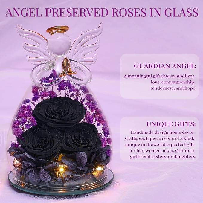 Beferr Mothers Day Mom Birthday Gifts for Women, Fresh Flowers for Delivery Forever Preserved Rose in Glass Angel Figurine, Anniversary Christian Real Rose for Grandma Nana Wife Mum from Daughter Son