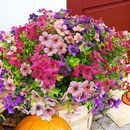 trytuny Artificial Flowers for Outdoor, UV Resistant Fake Silk Flowers, Realistic Faux Plants for Outside Indoor Porch Patio Window Box Planter Home Decor (14, Purple Rosy Pink)