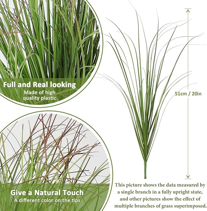 24 Bundles Artificial Plants Onion Grass Outdoor 20 Inch Tall Fake Shrubs Wheat Grass UV Resistant Greenery Stems Faux Bushes Plant for Indoor Outdoor Garden Office Home Decor, Green