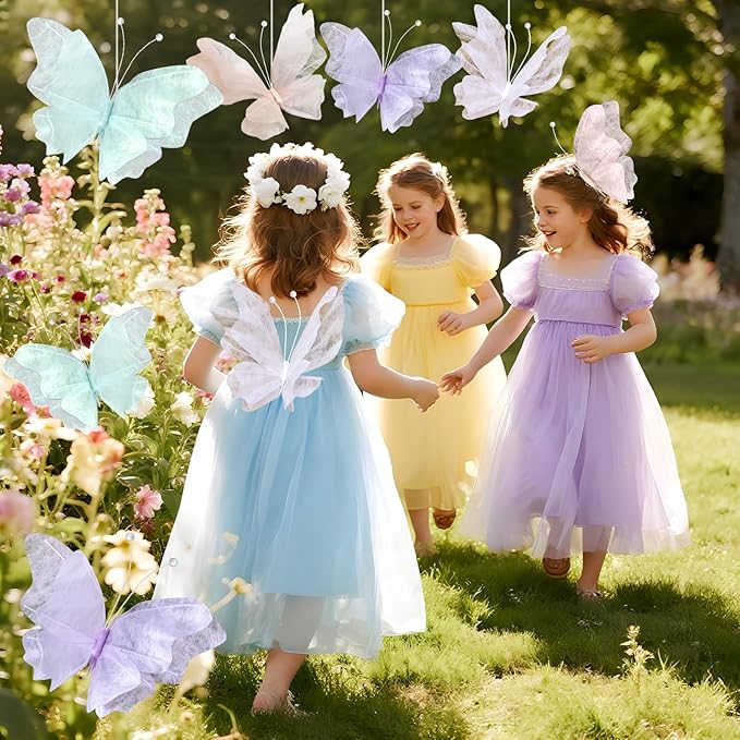 3D Hanging Butterfly Decorations, Butterfly Birthday Party Decorations, 6 Pcs Water-Repellent Paper Butterfly Hanging Decorations for Girls, Women, Flower Garden Party Décor