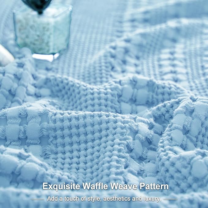 PHF Waffle Weave Euro Pillow Shams, 2 Pack 100% Cotton Pillow Covers 26x26 Inches for Decor, No Insert, Luxury Aesthetic Euro Pillow Cases for Bedroom Decor, Sky Blue