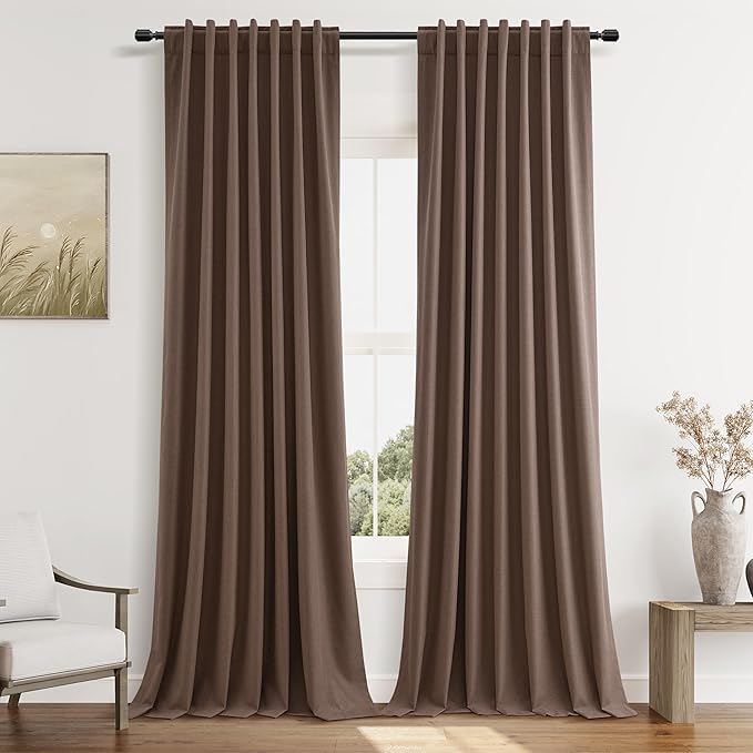 Guken 100% Blackout Curtains 102 Inch Length 2 Panels Set for Living Room Bedroom Back Tab Thermal Insulated Black Out Linen Drapes Room Darkening Cappuccino,52x102