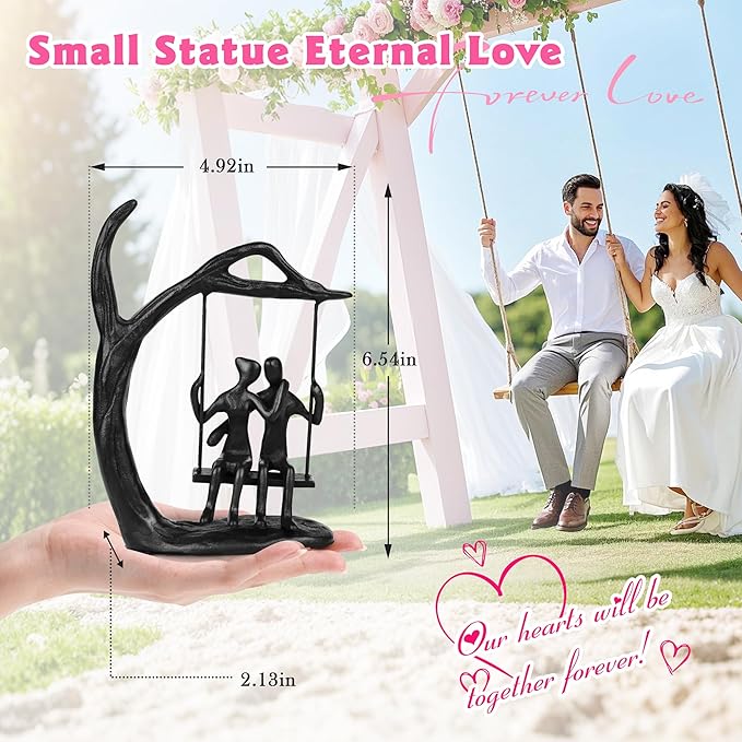 Kresecioo Anniversary Wedding Gifts for Couple/Her - Romantic Couple Statue in Love, Black Metal Figurine Sweet Loving Together Iron Sculpture Decor, Gifts for Wife Mothers Day Husband Birthday